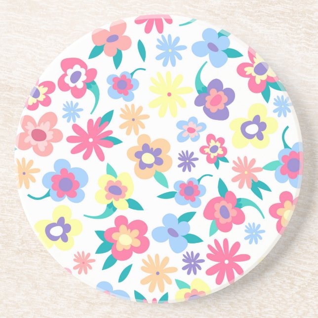 Cute colourful spring flowers pattern coaster (Front)