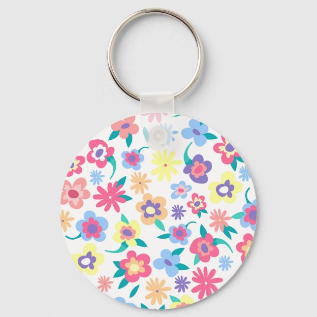 Cute colourful spring flowers pattern key ring (Front)