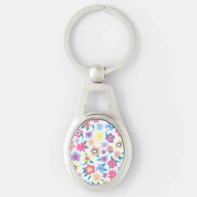 Cute colourful spring flowers pattern key ring (Front)