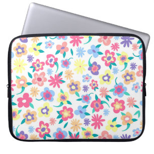 Cute colourful spring flowers pattern laptop sleeve