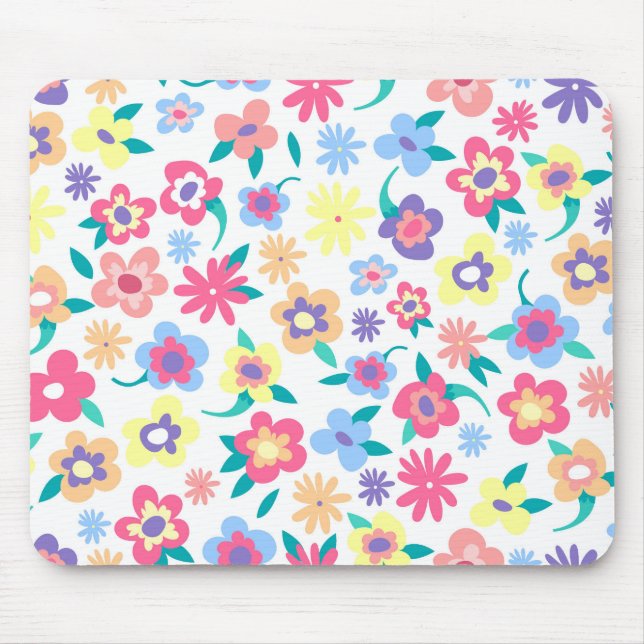 Cute colourful spring flowers pattern mouse pad (Front)