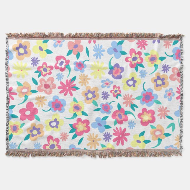 Cute colourful spring flowers pattern throw blanket (Front)