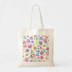 Cute colourful spring flowers pattern tote bag