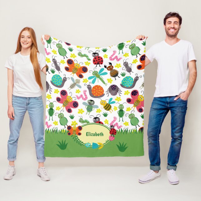Cute Colourful Spring Insects Pattern Kids Fleece Blanket (In Situ)