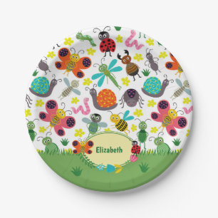 Cute Colourful Spring Insects Pattern Kids Party Paper Plate