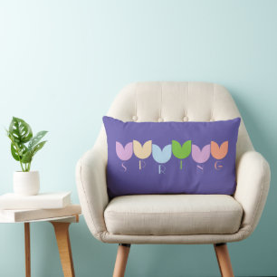 Cute Colourful Spring Tulips Art on Purple an Pink Lumbar Cushion