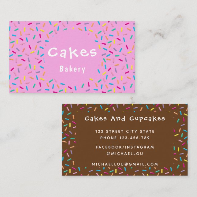 Cute Colourful Sprinkles Bakery Business Card (Front/Back)