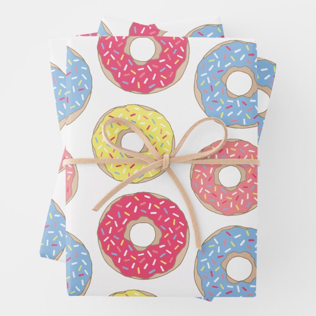 Cute Colourful Sprinkles Doughnuts Wrapping Paper Sheet (In situ)