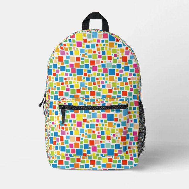 Cute colourful squares patterns printed backpack (Front)