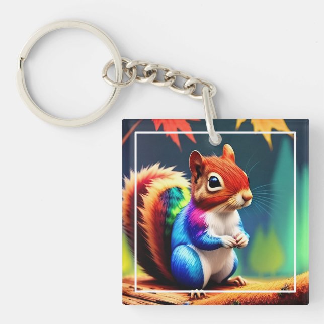  Cute Colourful Squirrel Digital Painting  Key Ring (Front)