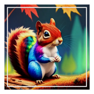 Cute Colourful Squirrel Digital Painting Poster