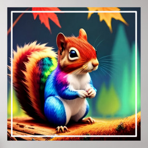 Cute Colourful Squirrel Digital Painting Poster