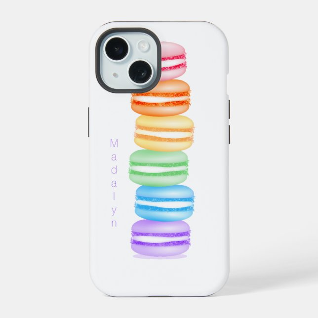 cute colourful stack of macarons personalised iPhone 15 case (Back)