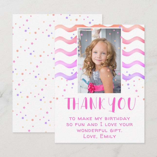 Cute Colourful Star Birthday Thank you Girl Photo Postcard (Front/Back)