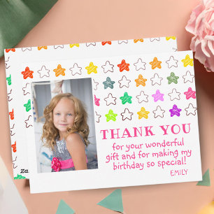 Cute Colourful Star Girly Photo Birthday Thank You Postcard