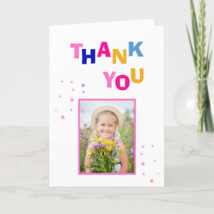 Cute Colourful Stars Girl Photo Birthday Thank You Card