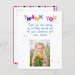 Cute Colourful Stars Girl Photo Birthday Thank you Postcard