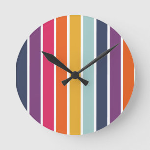 Cute Colourful Striped Pattern Round Clock