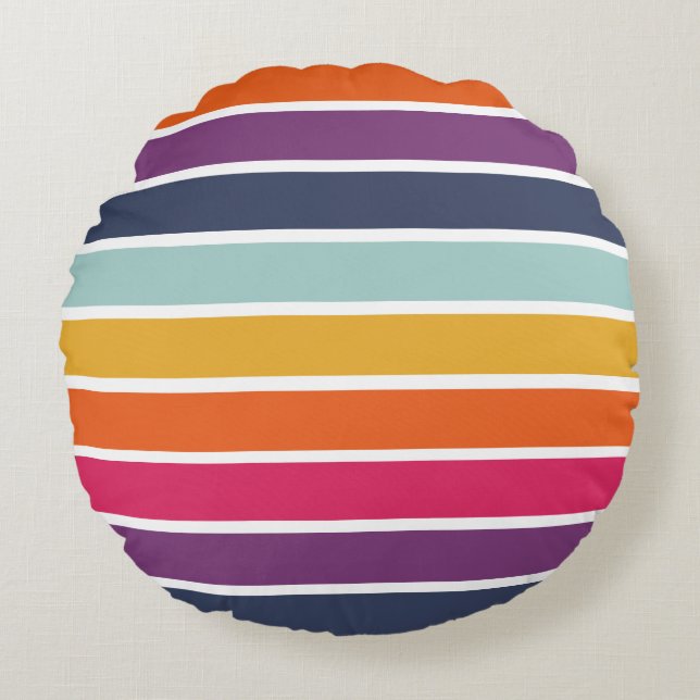 Cute Colourful Striped Pattern Round Cushion (Front)