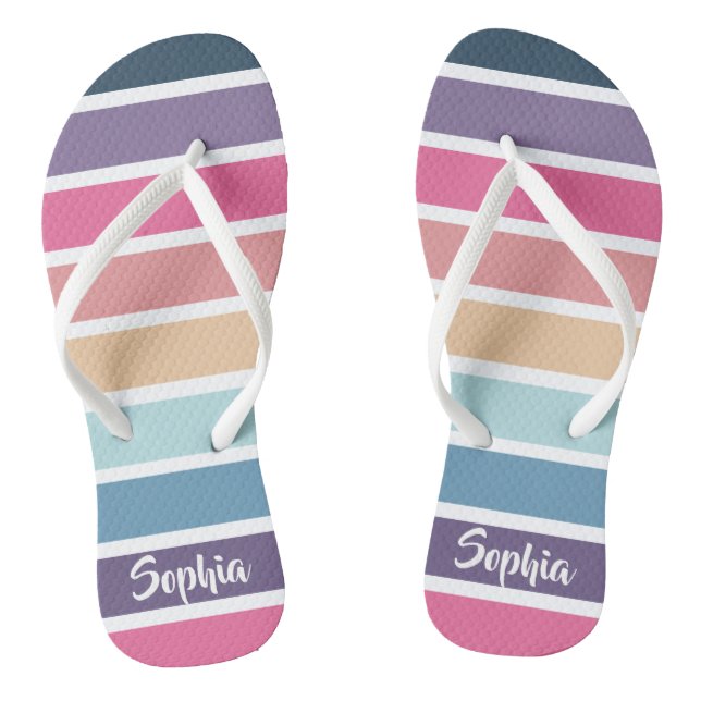 Cute Colourful Striped Pattern Thongs (Footbed)