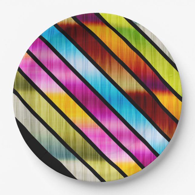 Cute colourful stripes paper plate (Front)