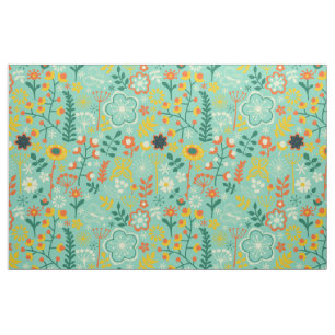 Cute Colourful Stylised Retro Flowers Pattern Fabric