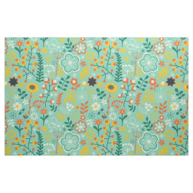 Cute Colourful Stylised Retro Flowers Pattern Fabric (Fat Quarter)