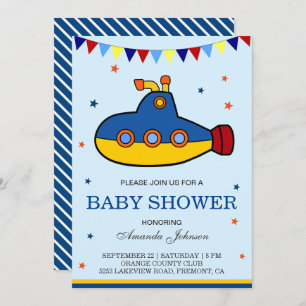 Cute Colourful Submarine Baby Shower Invitation