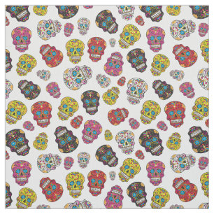 Cute Colourful Sugar Skull Day of the Dead Print Fabric