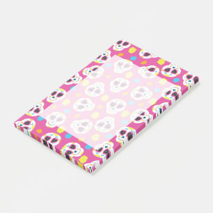 Cute Colourful Sugar Skulls on Pink Post-it Notes