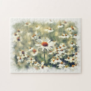 Cute Colourful Summer Daisies Flower Art Pattern Jigsaw Puzzle