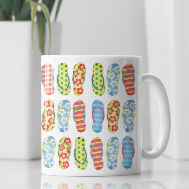 Cute Colourful Summer Pattern Coffee Mug (Trendy Flip Flops pattern coffee mug)