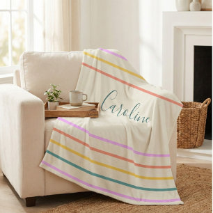Cute Colourful Summer Stripes Personalised   Fleece Blanket