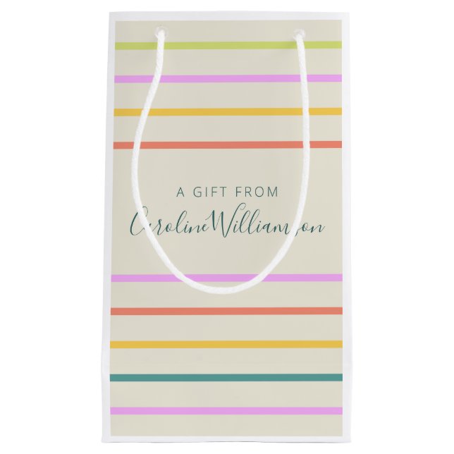 Cute Colourful Summer Stripes Personalised  Small Gift Bag (Front)