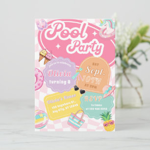 Cute Colourful Summer Swimming Pool Party Birthday Invitation