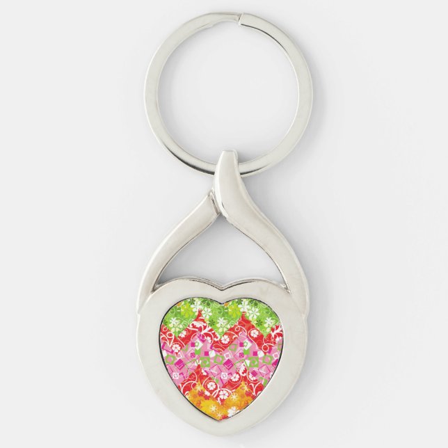 Cute colourful summer zigzag pattern key ring (Front)