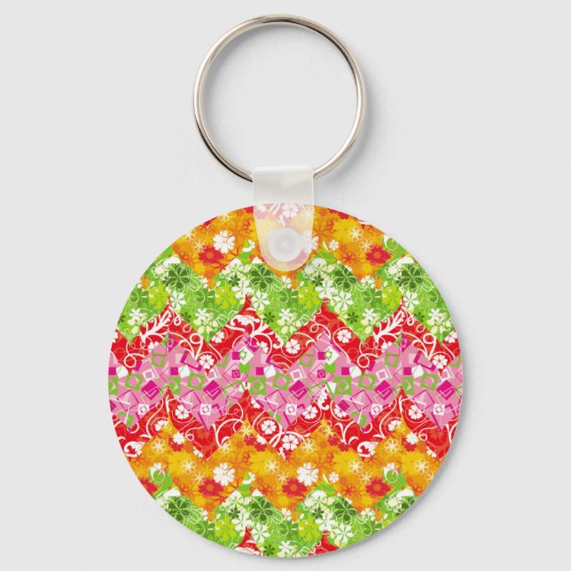 Cute colourful summer zigzag pattern key ring (Front)