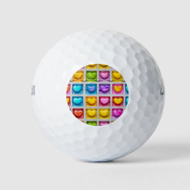 Cute Colourful Summery Square Heart Tiles Pattern Golf Balls (Front)