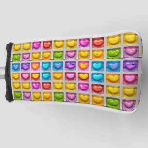 Cute Colourful Summery Square Heart Tiles Pattern Golf Head Cover