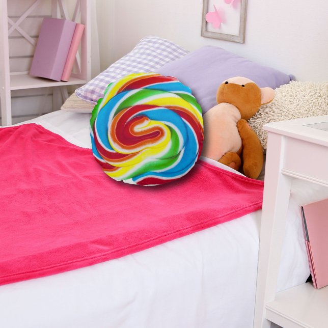 Cute Colourful Sweet Candy Rainbow Lollipop Round Cushion (Cute Colorful Sweet Candy Rainbow Lollipop Round Pillow)