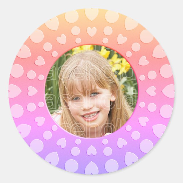 Cute colourful sweet heart frame template classic round sticker (Front)