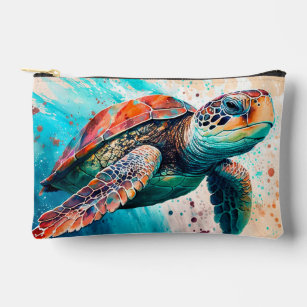 Cute Colourful Swimming Sea Turtle Accessory Pouch