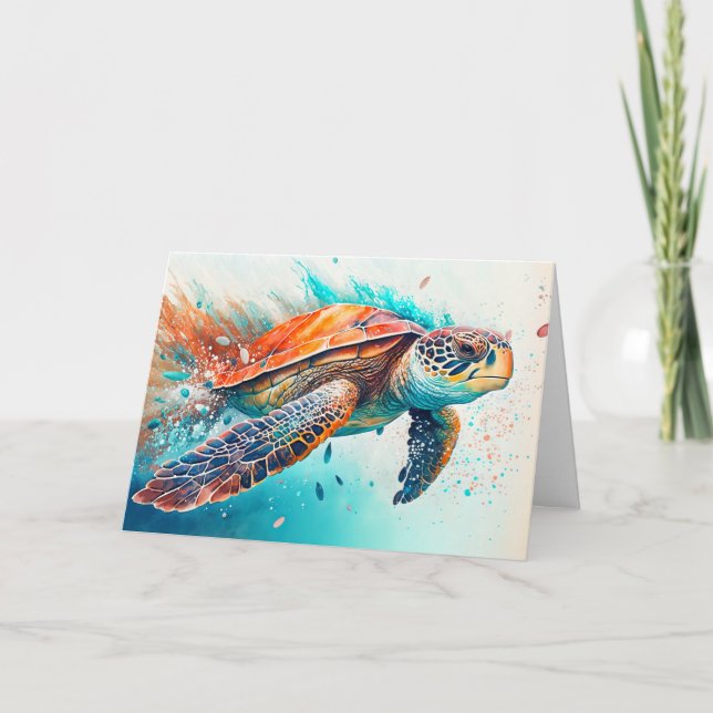 Cute Colourful Swimming Sea Turtle Birthday Card (Front)