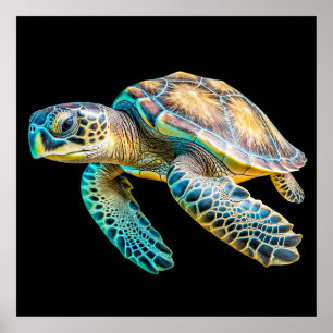 Cute Colourful Swimming Tortoise Illustration Poster