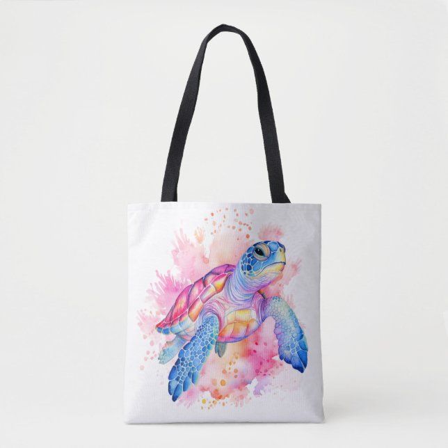 Cute Colourful Swimming Tortoise Illustration Tote Bag (Front)