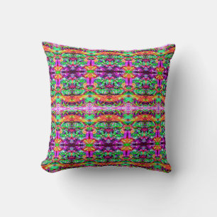 Cute colourful symetric abstract neon tribal cushion