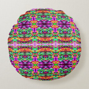 Cute colourful symetric abstract neon tribal round cushion