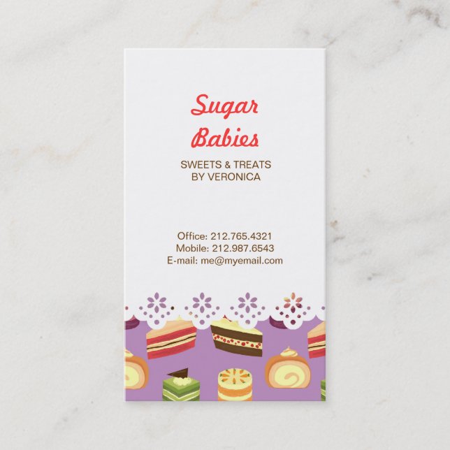 Cute & Colourful Tea Cakes Illustrated Pattern Business Card (Front)