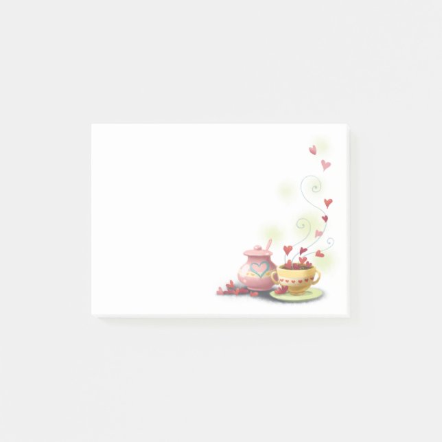 Cute colourful tea set heart design notepad (Front)
