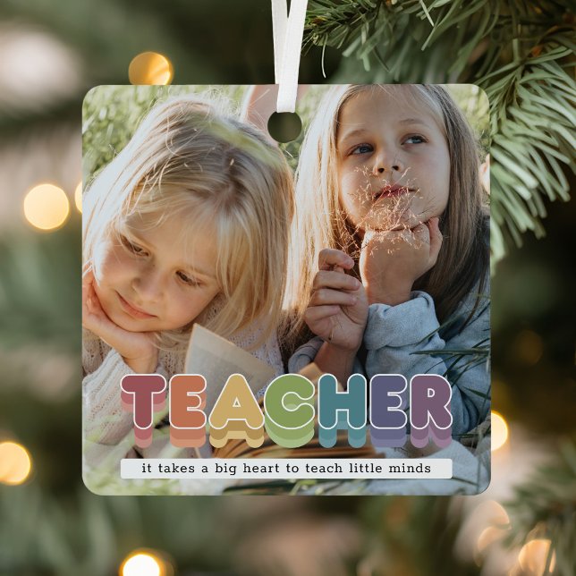 Cute Colourful Teacher Photo Christmas Metal Tree Decoration (Creator Uploaded)